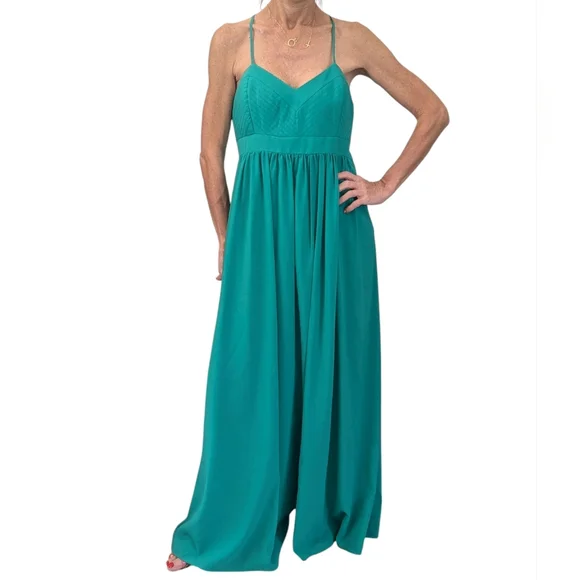Badgley Mischka Women’s Belle Chiffon Formal Gown Kelly Green Maxi Dress Size 8 - Picture 2 of 13